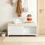 Banc à chaussures avec rangement et coussin, banc de rangement à volets vieillis avec charme rétro pour le salon, entrée (blanc)-1212082699
