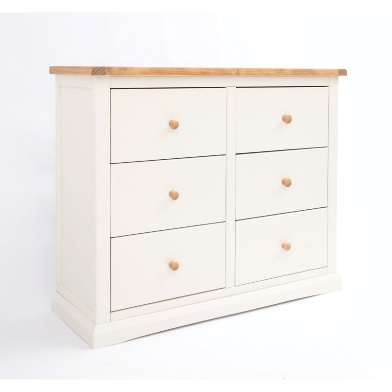 6 Drawer 110cm W Double Dresser, Off White