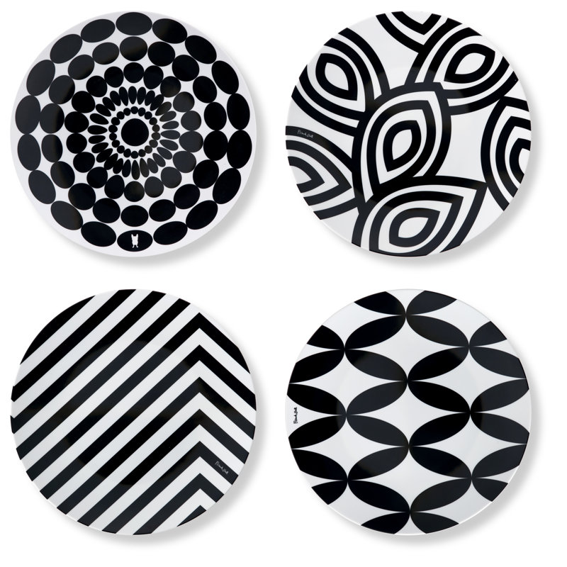 Ensemble de 4 assiettes à salade French Bull 9 po - noir et blanc, assorties