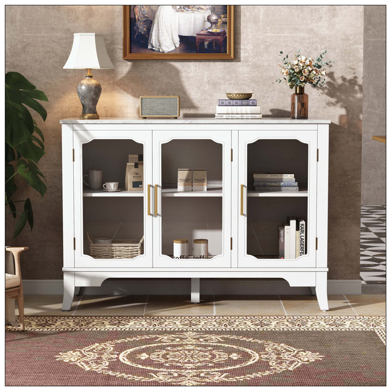 Élégante armoire de rangement à 3 portes avec grand espace de rangement pour l'entrée de la salle à manger, Blanc ancien