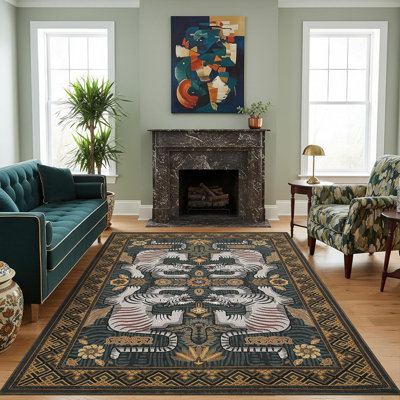 Tapis lavables Tiger 8X10 pour le salon, tapis décoratif décoratif antidérapant Boho