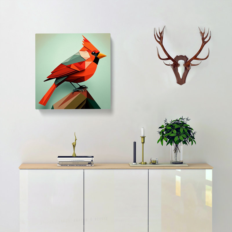 Cardinal Bird Bauhaus - Print, 50cm H x 50cm W x 3cm D