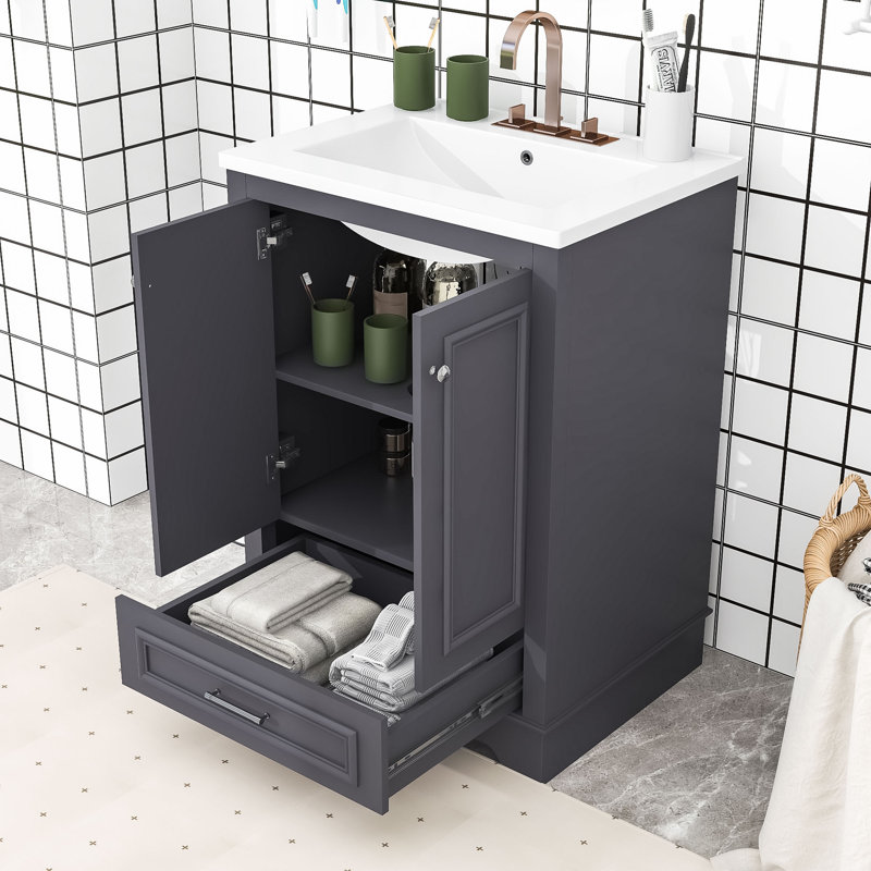 Meuble-lavabo moderne de 24 po avec lavabo - design élégant, grand espace de rangement, Bleu gris