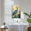 Héron bleu, art mural, aigrette, toile, élégant, oiseau d'eau, reproduction de peinture sur la côte, photos d'oiseaux de rivage pour la cuisine de la salle de bain