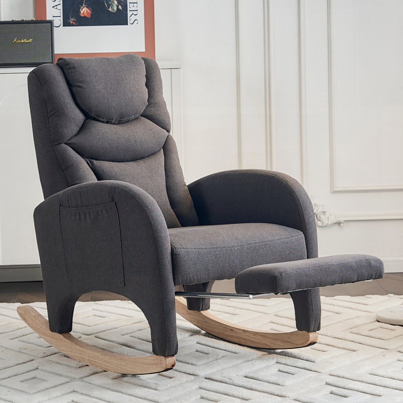 Chaise berçante de chambre de bébé avec repose-pieds réglable, Lin gris foncé