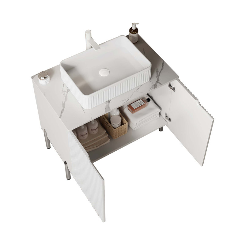 Meuble-lavabo de salle de bain avec lavabo et 2 portes, Blanc