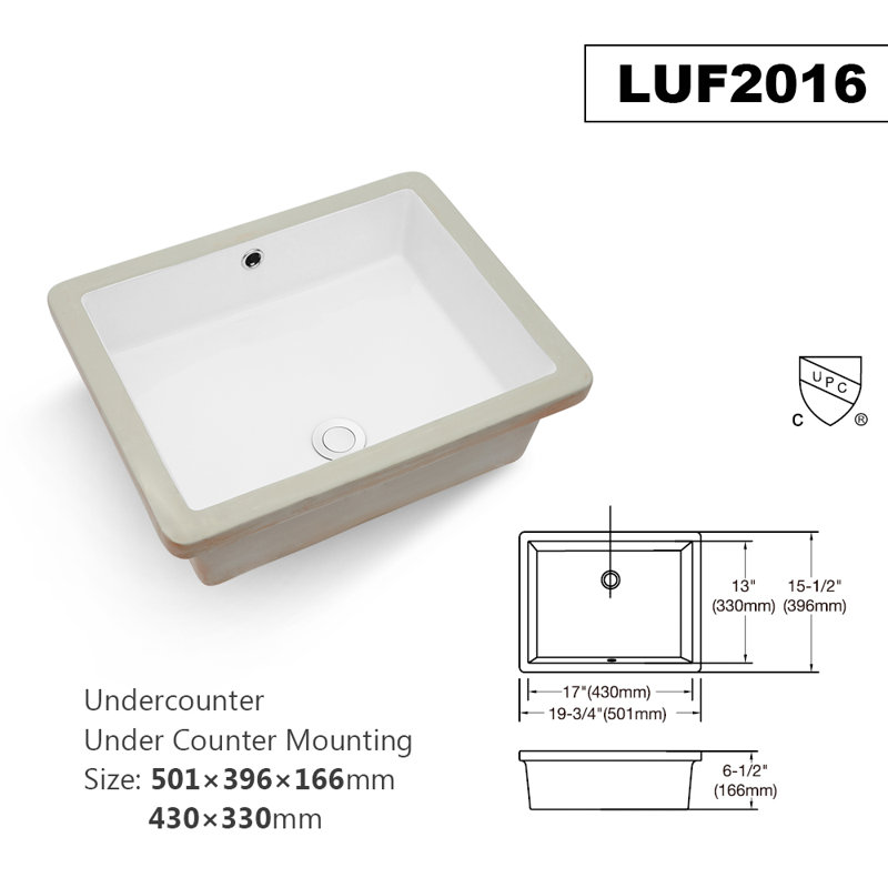 20"X15.5" White Ceramic Rectangular Undermount Bathroom Sink With Overflow