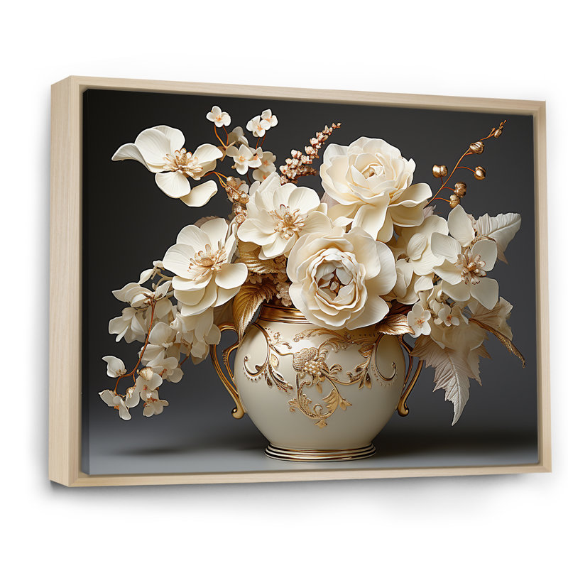 Impression sur toile Baroque Hydrangea blanc et or VII - Hydrangea, H 30 po x l 40 po x P 1,5 po, Cadre naturel flottant