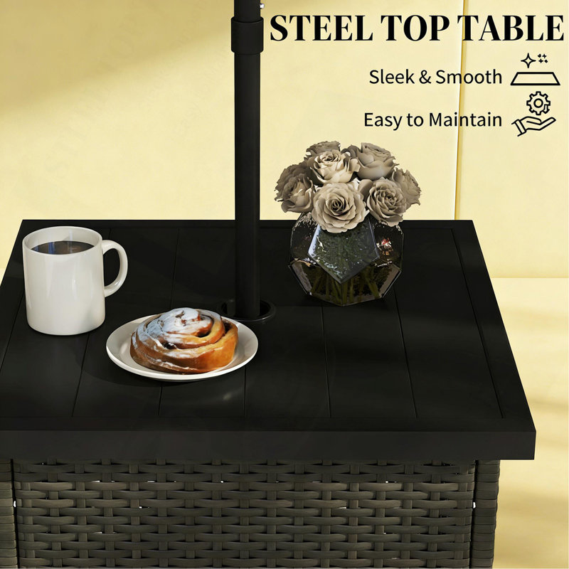 Table basse d'extérieur pour patio, table d'appoint en osier avec trou pour parasol