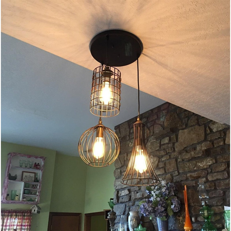 Luminaire suspendu géométrique 3 lumières grappe Tarsha