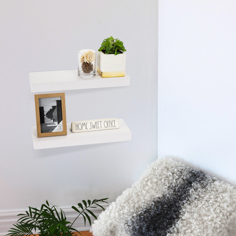 Chelles Sorbus 16" Long Floating Shelves with Invisible Mounting Set of 2, White