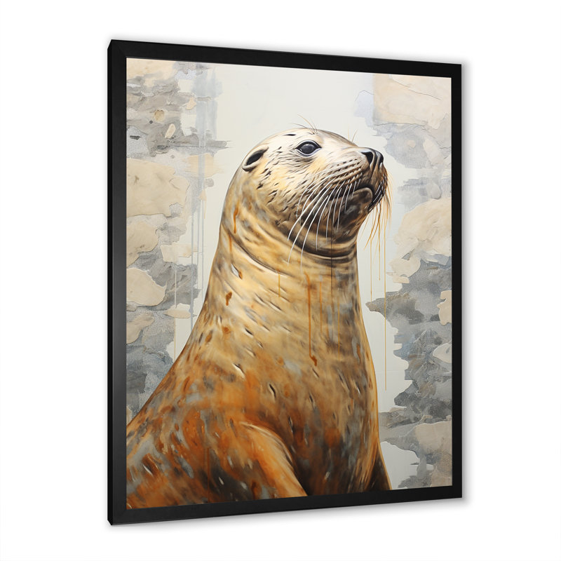 Magnifique otarie sur toile, H 40 po x l 30 po x P 1,5 po, Cadre simple noir