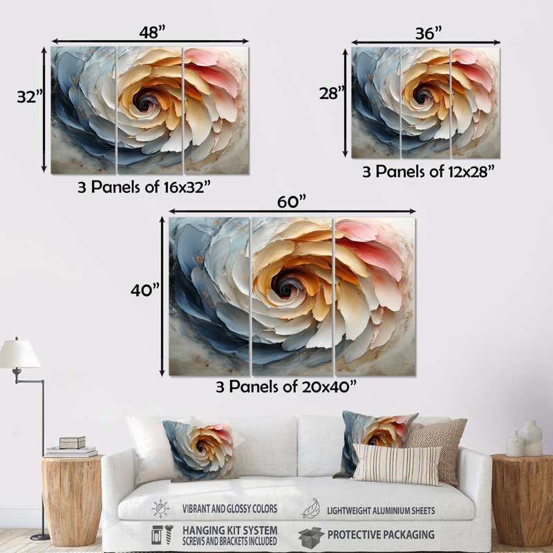 Ensemble de décorations murales spirales florales jaunes et blanches, H 28 po x l 36 po x P 1 po, Métal métal