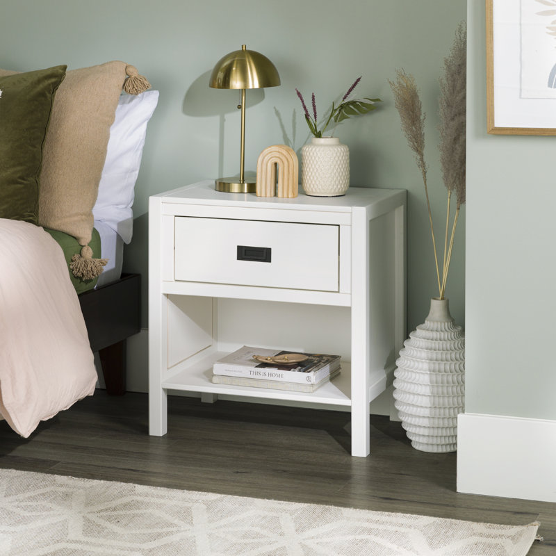 Hivernage 1-Drawer Solid Wood Nightstand, White