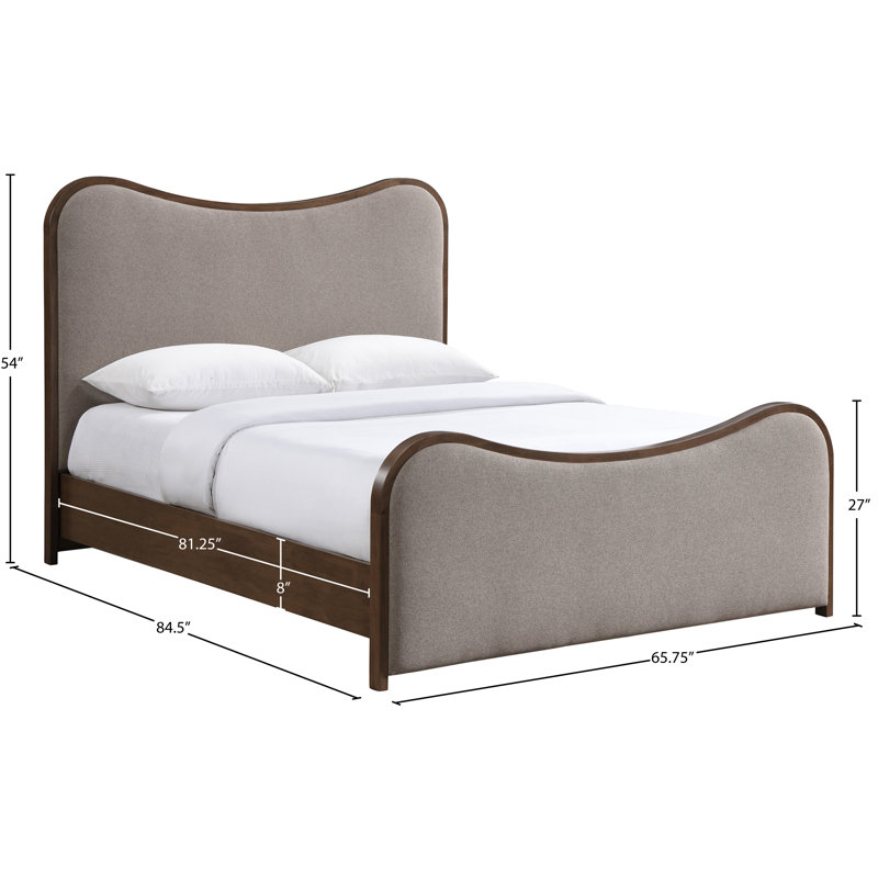 Lit tapissier Arvada, Tissu texture lin brun / brossé noyer, Grand
