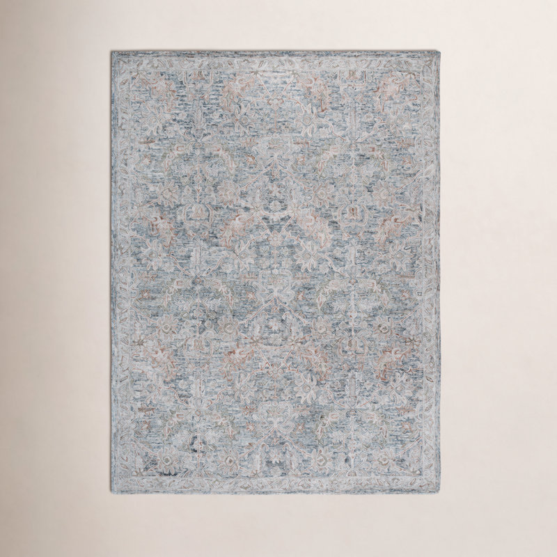 Hand Tufted Wool/Cotton Oriental Rug in Teal/Green, Rectangle 5' x 8'