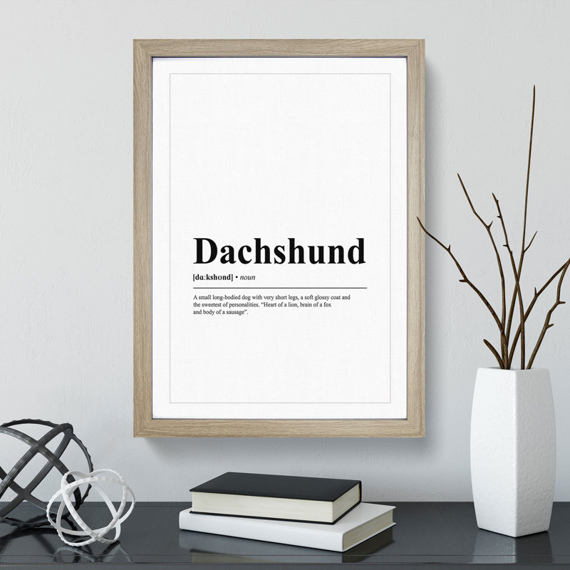 Dictionary Dachshund - Picture Frame Typography, Oak, 90cm H x 65cm W x 2cm D