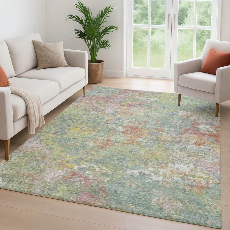 Premium Machine Washable Mayfield abstract Rug, Green, 2'6" x 3'10"