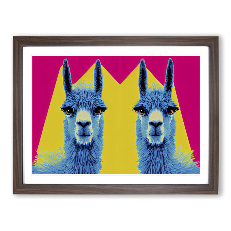 Colourful Llamas Vol.2 - Print, 25cm H x 34cm W x 2cm D, Walnut Framed