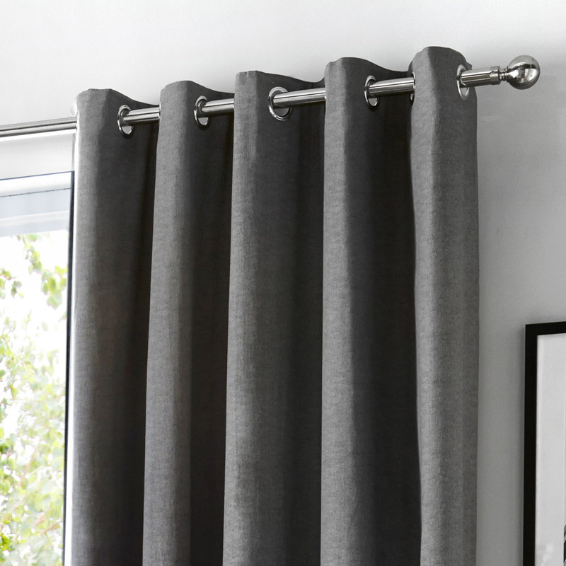Cotton Blend Room Darkening Curtain Pair, Charcoal, Width 168 x Drop 137 cm