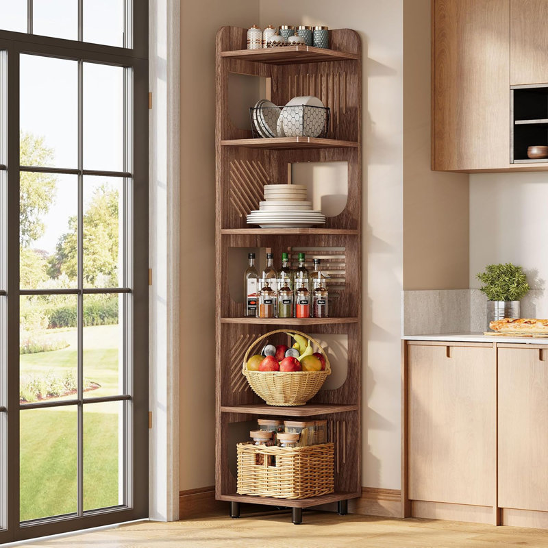 6-Tier Rustic Narrow Corner Bookshelf
