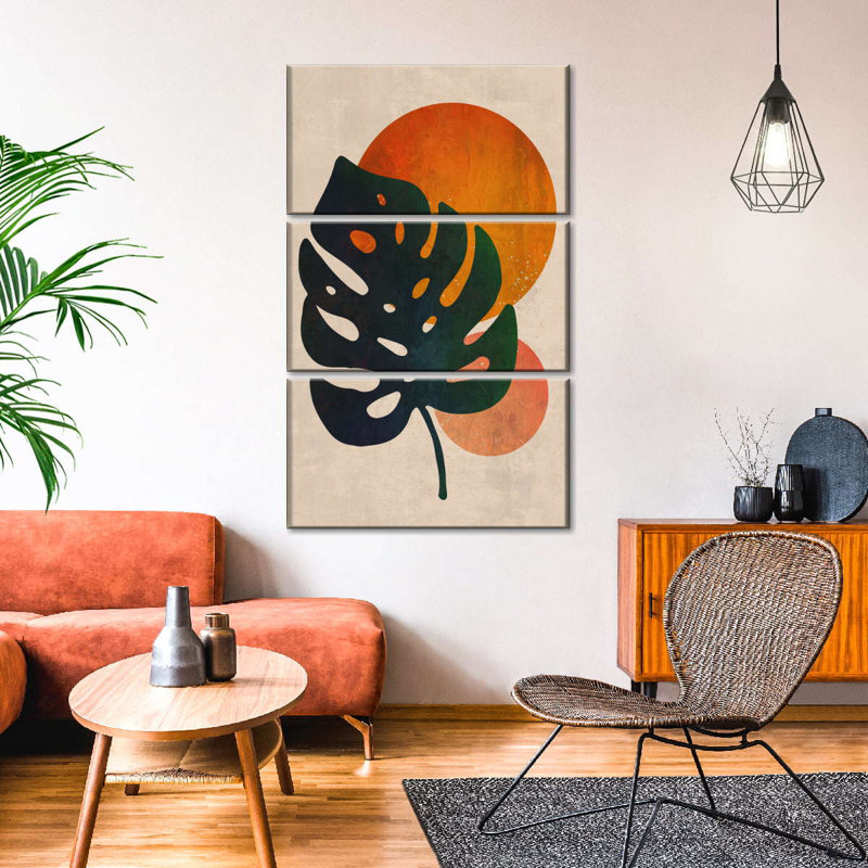 " Boho Botanical Leaves III Multi Piece Canvas Print " 3 - Pieces, 38" H x 24" W x 1" D