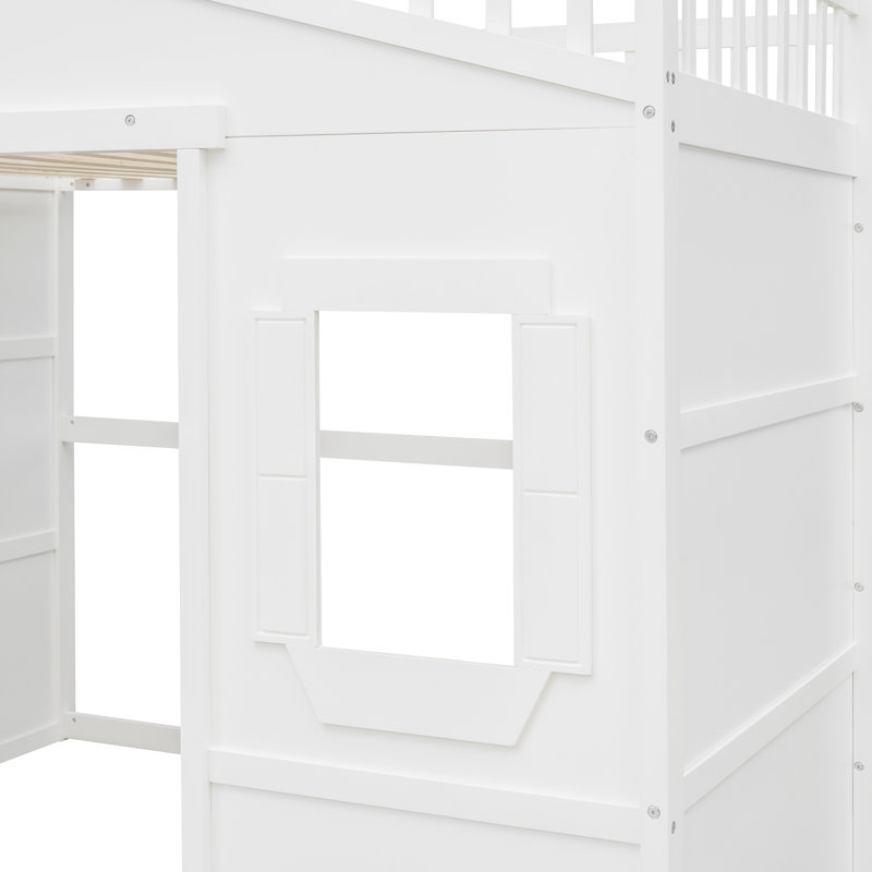 Lit mezzanine avec échelle House, Blanc, Lit double
