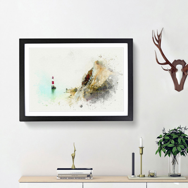 Lighthouse by the Coast in Abstract - Picture Frame Graphic Art Print, 36cm H x 48cm W x 2cm D, Black Framed
