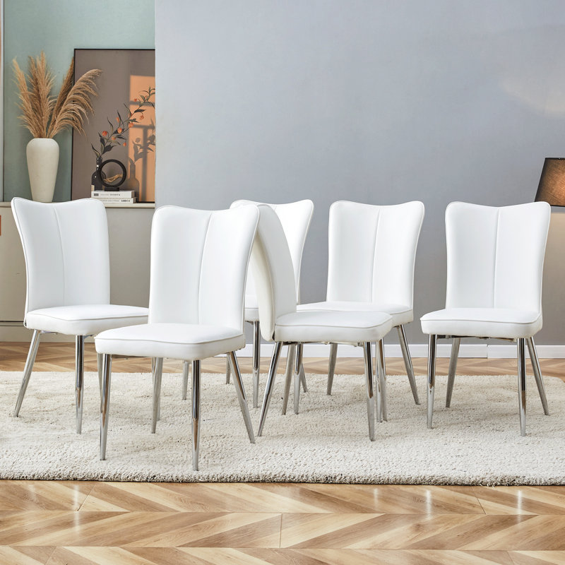 Ensemble de 6 chaises de salle à manger modernes et blanches, coussin d'unité centrale incurvé, pieds en métal
