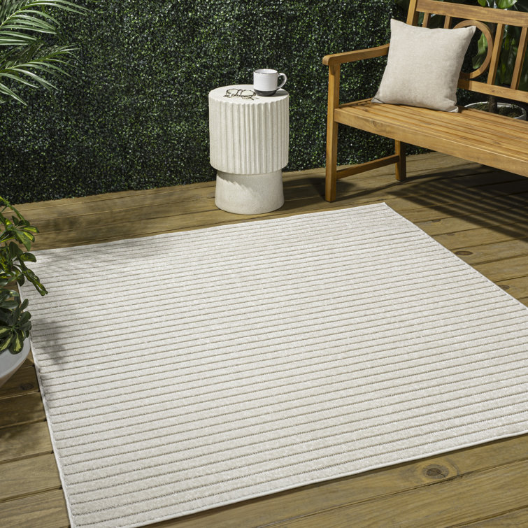Atricia High-Low Minimalist Scandi Striped Ivory/Cream Indoor/Outdoor Rug