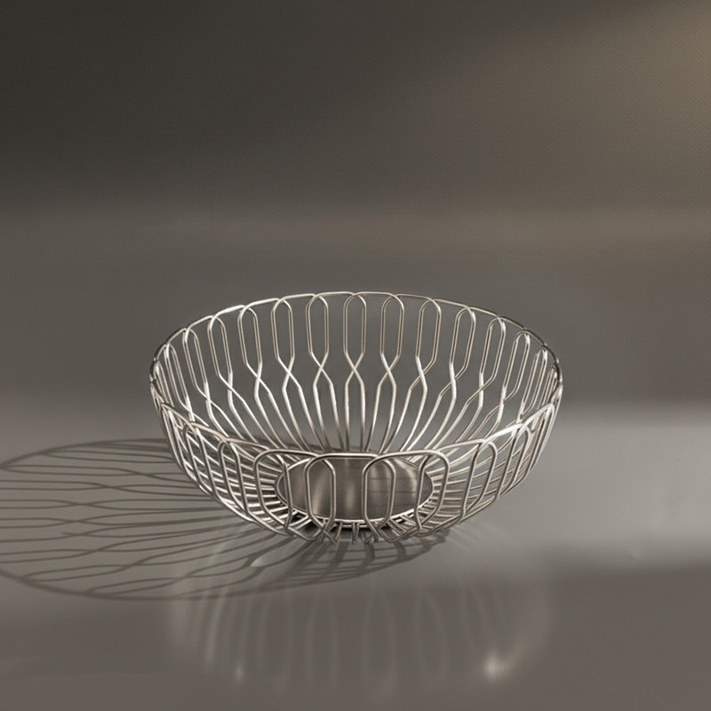 Round Metal Fruit Basket Bowl, Stainless Steel Bread Basket for Table, Open Wire Basket