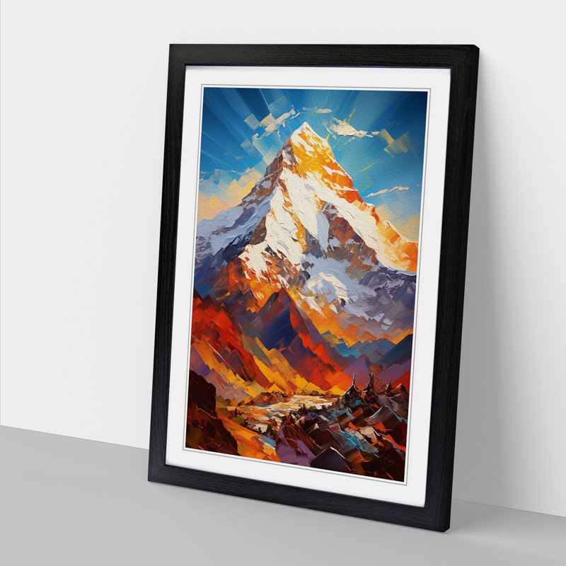 Mount Everest Abstract - Single Picture Frame Print on Wood, Black Framed, 64cm H x 46cm W x 2cm D