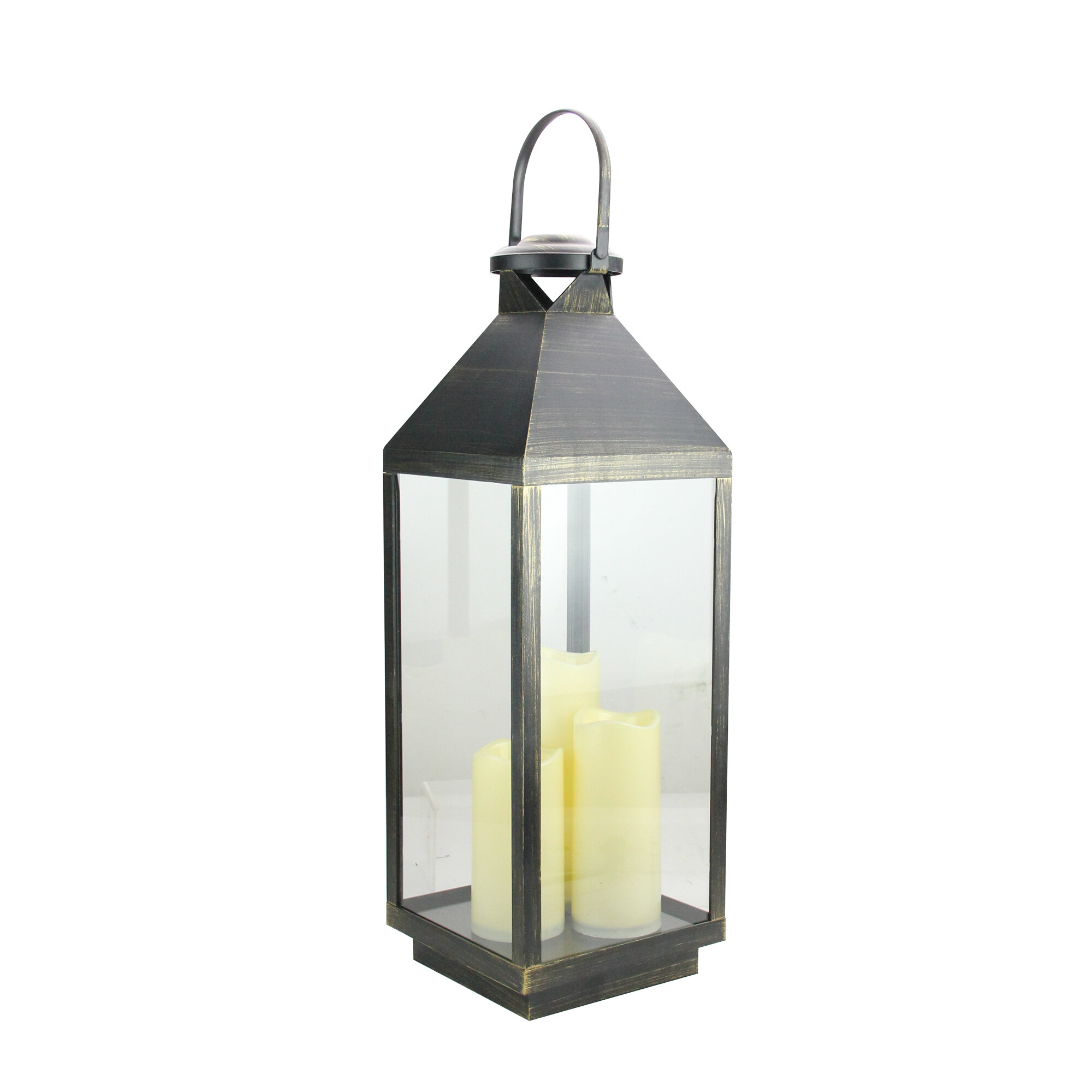 Battery Operated Metal Lantern with LED Candle - Crisscross