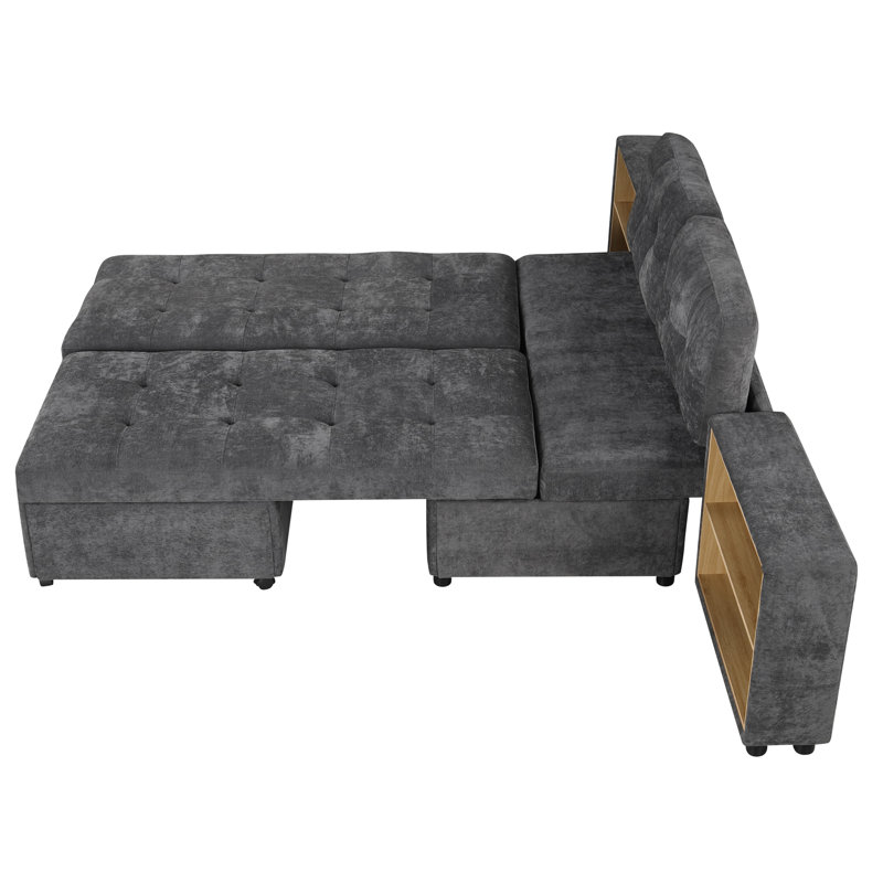 121.2" Versatile Sofa Bed Modular Sofa  Free-Combined Sofa With Two Storage Racks, Dark Gray Chenille