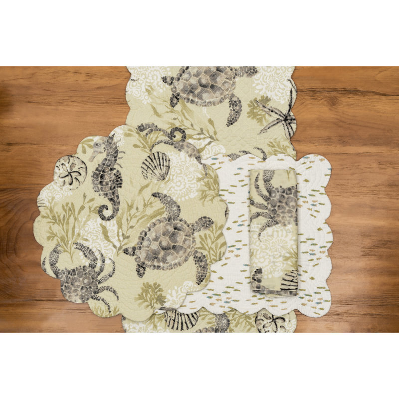 Beige and Gray Quilted Coastal Table Runner