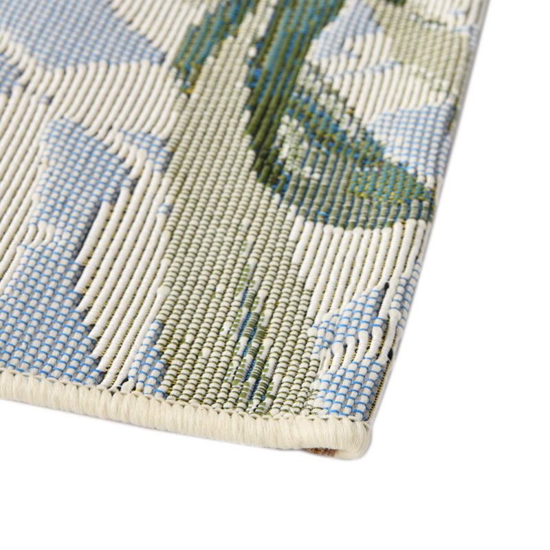 Blue Floral Tropical Birds Stain-Resistant Synthetic Rug, 10' x 12'