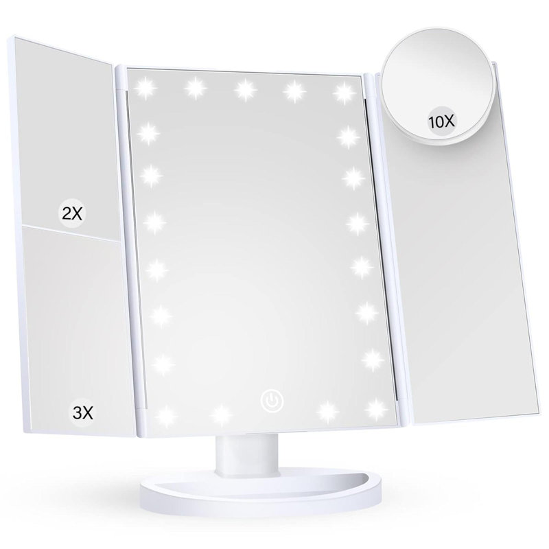 Makeup Mirror Vanity Mirror With Lights Magnification Touch Control Trifold Modern Style Dresser Mount Bathroom
