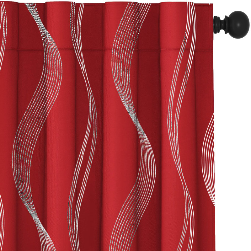 Cirila Back Tab Rod Pocket Silver Wave Curtain Panels, 52" W x 54" L, Pink