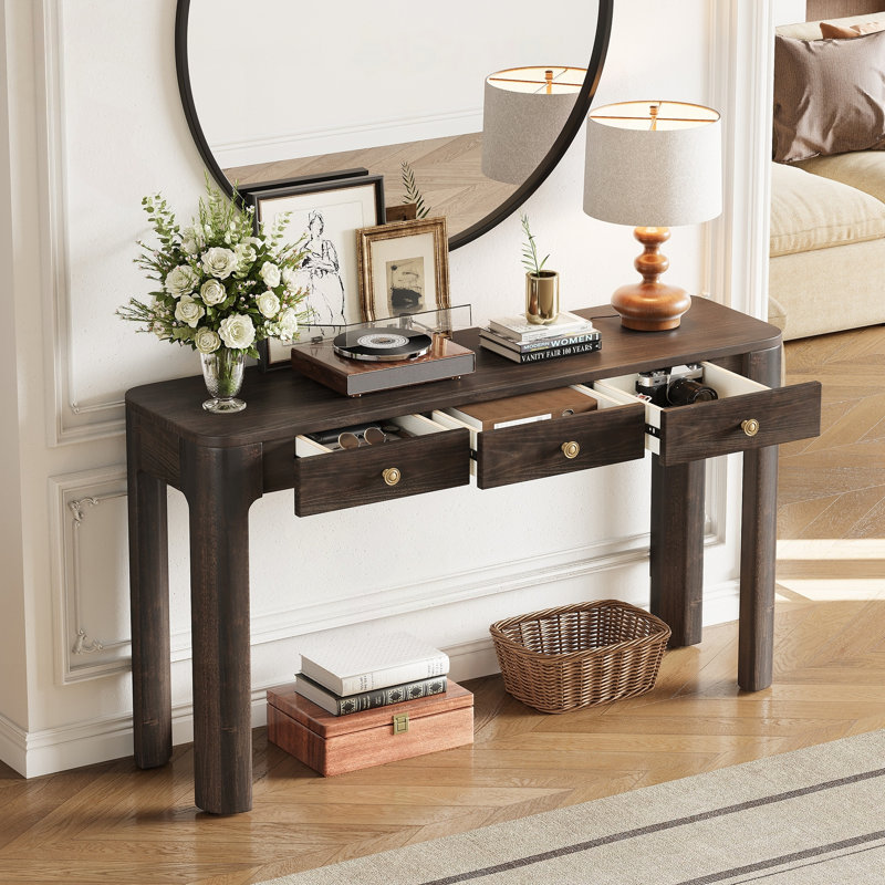 Console rustique avec coins arrondis et tiroirs dissimulés, Espresso