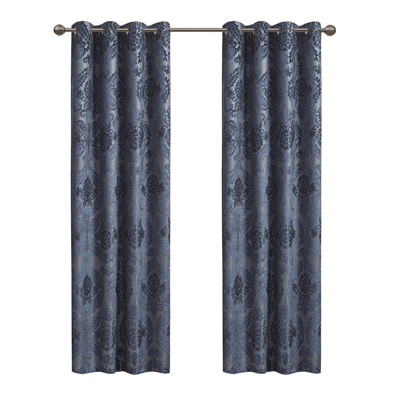 Panneau de rideau occultant avec œillets Jacquard Paisley, Bleu marine, L 2,95 po x H 11,81 po