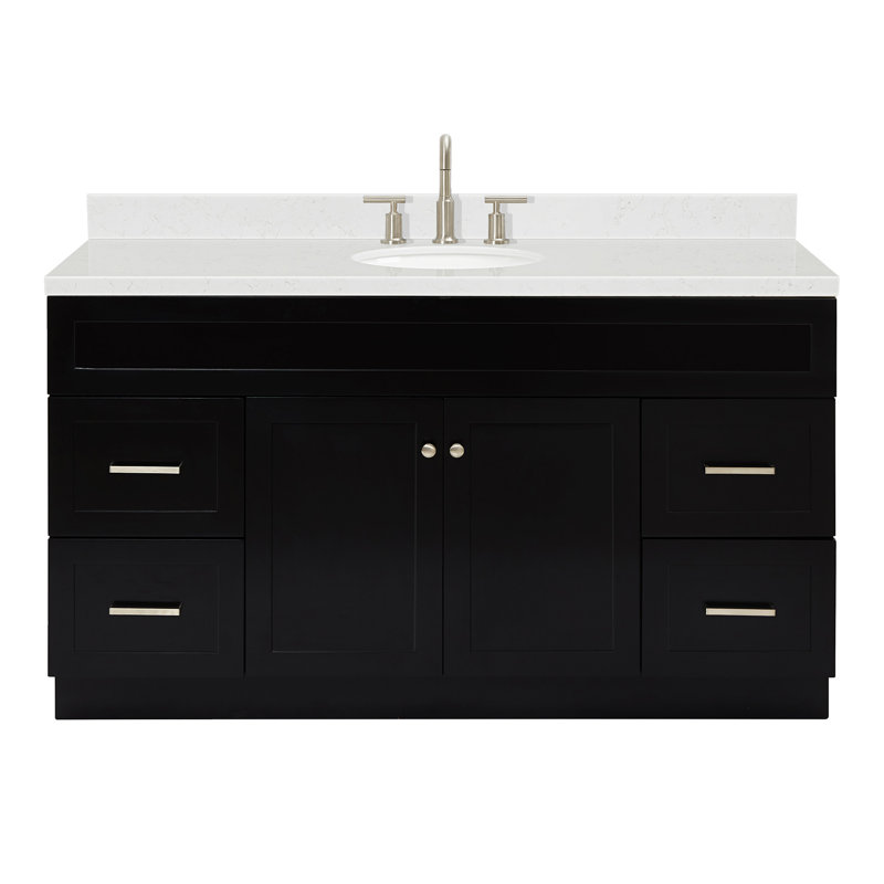 Meuble-lavabo sur pied simple 60 po avec plateau en quartz Abell, Noir
