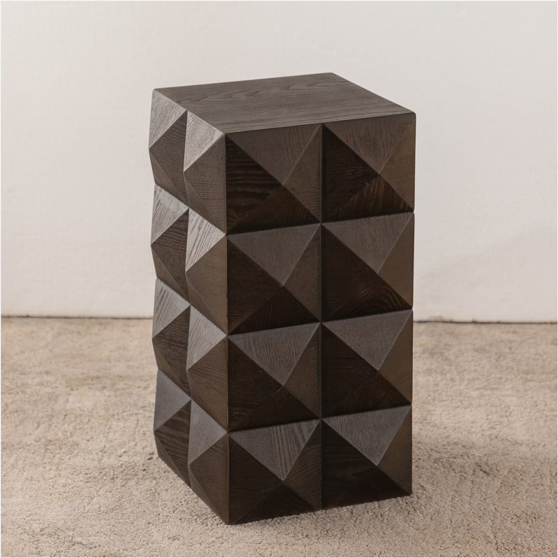 23.62"Height Three-dimensional Embossed Pattern Design Retro Side Table Retro Wooden Nightstand Brown