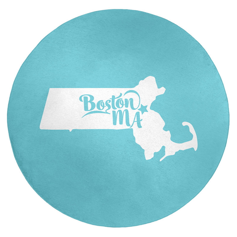 Tapis de l’aire bleue en poly chenille boston massachusetts, Rond 5 pi