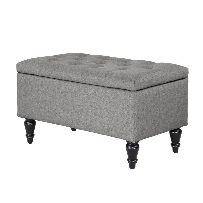 Banc de rangement rembourré avec pieds en bois massif Balcom, H 17 po x l 29 po x P 17 po, gris