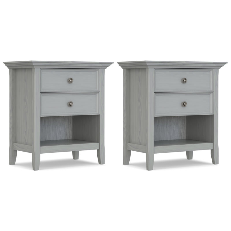 Amherst 24 Inch Solid Wood Traditional Bedside Table In Fog Grey (Set Of 2), Gray