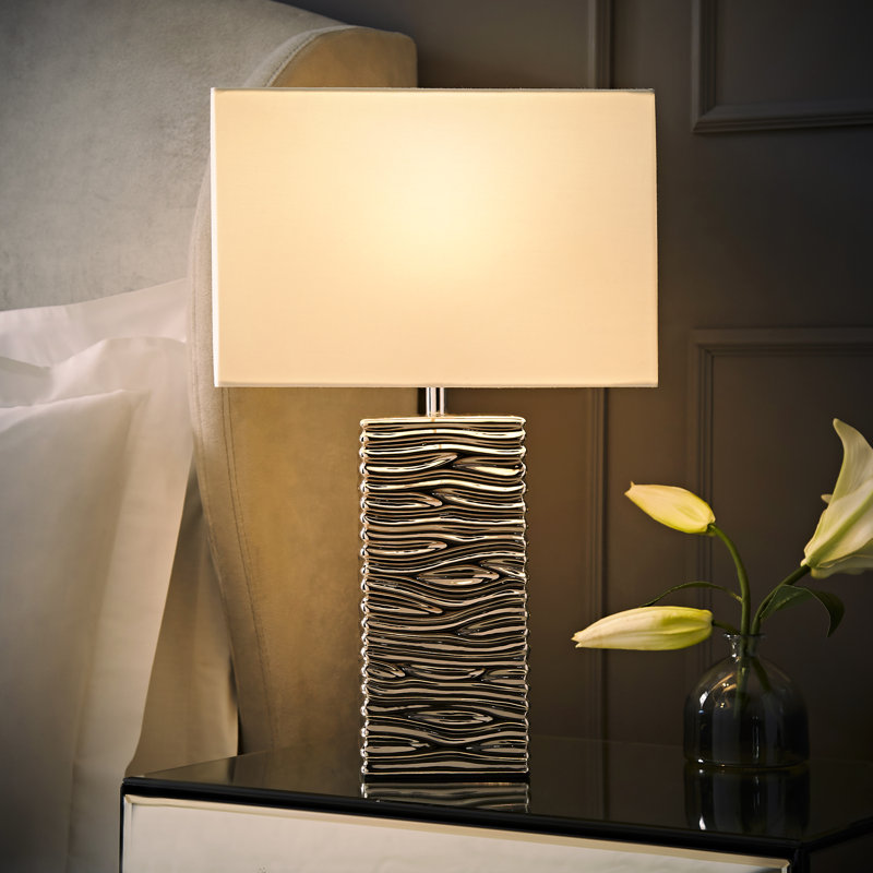 Rayburn Ceramic Table Lamp, Chrome Base/White Shade, Yes