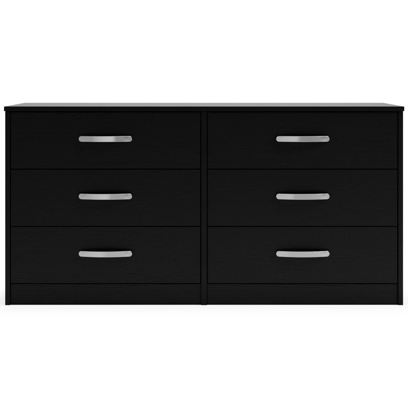 Commode double 6 tiroirs Dymone, Noir, H 26,22 po x l 52,72 po x P 15,83 po