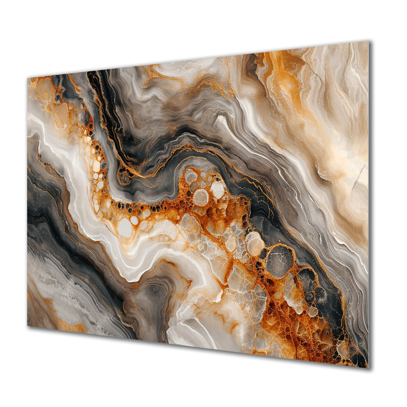 «Slab Structures Orange Grey Agate - Marble Wall Art Living Room», H 30 po x l 40 po x P 1,5 po, Pas de métal encadré