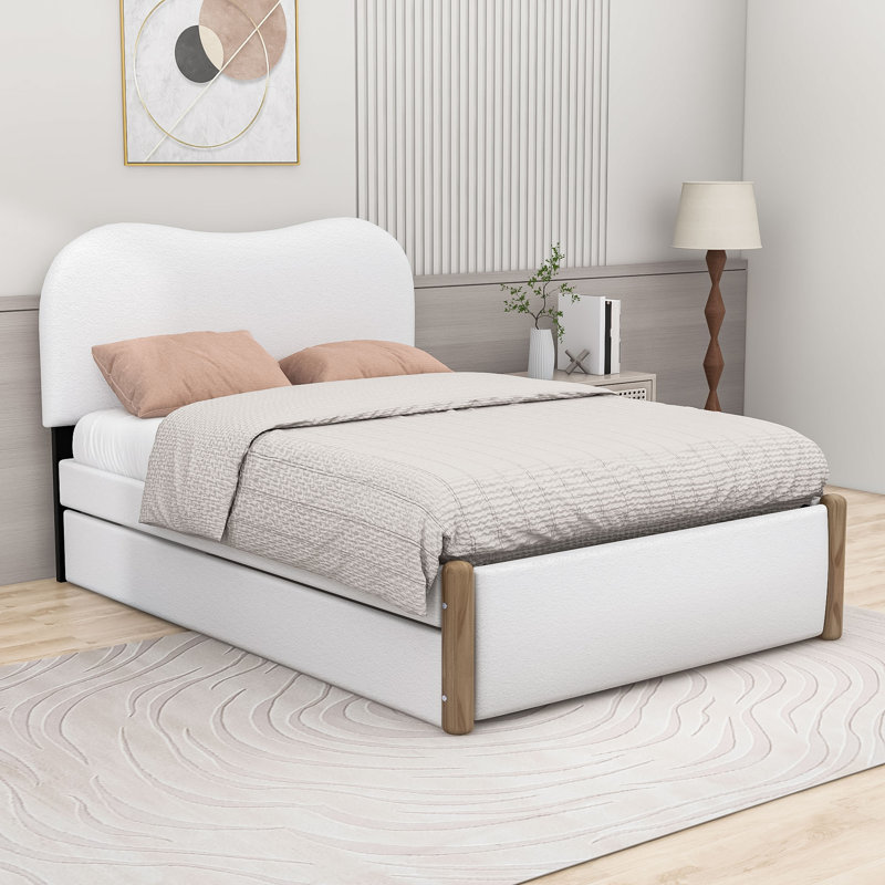 Lit plateforme tapissier avec gigogne Jankell, Blanc, Double