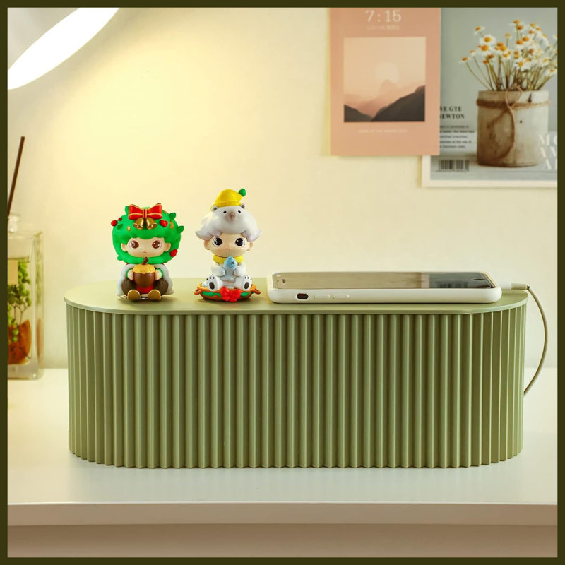 Lot de 2 boîtes de rangement de câbles, petite et grande, cache-câbles verts, organisateur de multiprises pour la maison et le bureau
